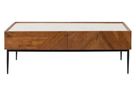 KARLSTAD Ława #01 Akacja lakierowana / Biały marmur 110x60x38 cm KARLSTAD Ława #01 Akacja lakierowana / Biały marmur 110x60x38 cm