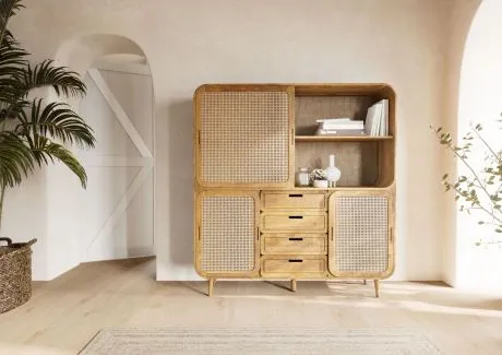 VALENCIA Regał / Kredens #111 Mango naturalny lakierowany 150x40x160 cm