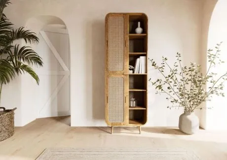 VALENCIA Regał / Kredens #115 Mango naturalny lakierowany 70x40x200 cm